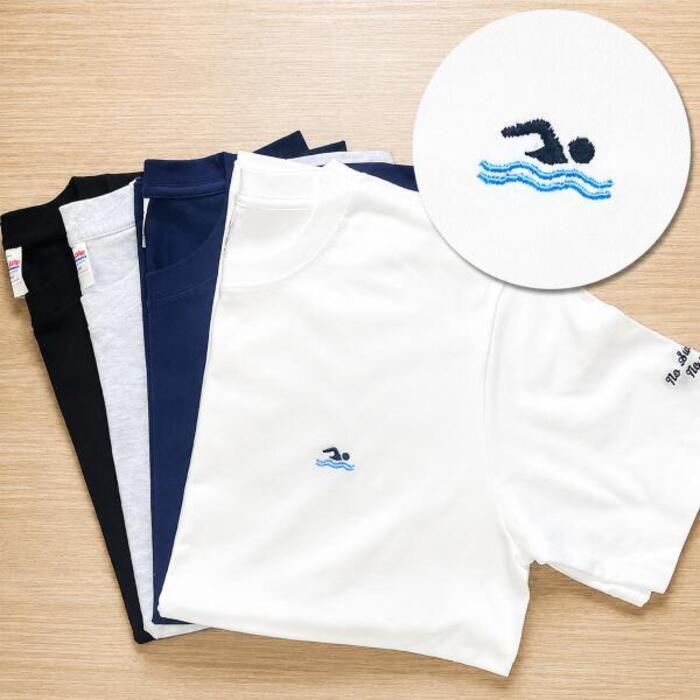 名入れ無料 名前入りTシャツ tシャツ 水泳 スイミング 厚手 メンズ レディース 半袖 クルーネック ワンポイント刺繍 ユニセックス S M L XL 6.2オンス コットン 綿 ホワイト 白 ブラック 黒 アッシュ ライトグレー ネイビー 紺 母の日 プレゼント【t33】【送料無料】