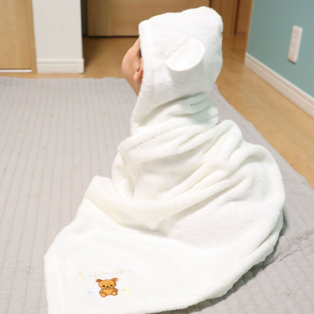 【名入れ刺繍】出産祝い フード付きバスタオル オーガニックコットン100% 日本製 泉州タオル ベビー 男の子 女の子