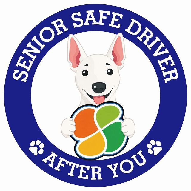 カーサイン 高齢者マーク SENIOR SAFE DRIVER ミニチュアブルテリア ステッカー シール 直径13cm 肉球 日本製 車