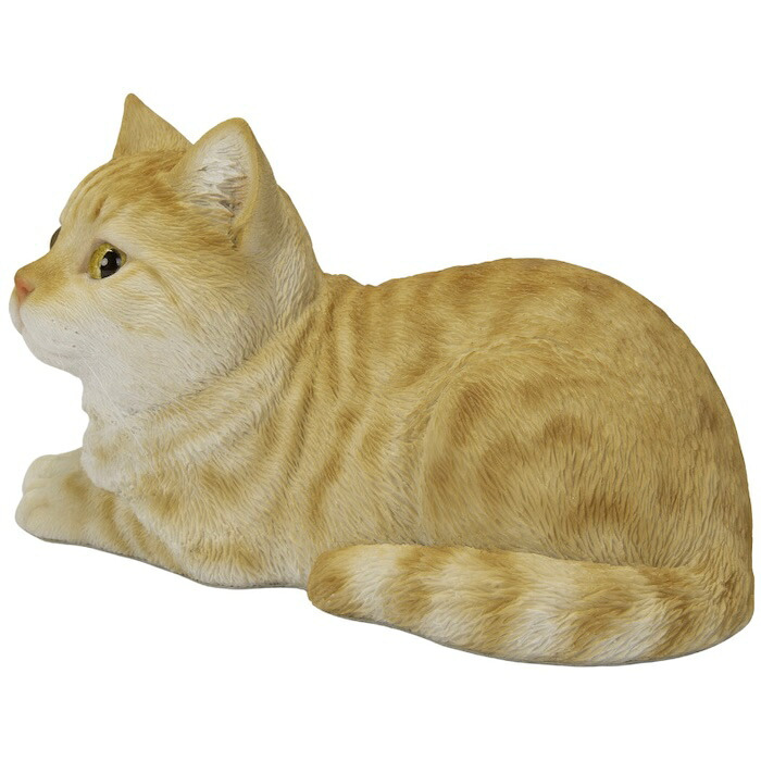 置物 猫 寝そべる茶トラ猫 幅17cm woobia ウービア リアル かわいい おしゃれ 玄関 インテリア オブジェ ガーデン 茶トラ ねこ ネコ 動物 アニマル 癒し 棚 北欧 リビング プレゼント ギフト 新築祝い 猫好き ねこグッズ