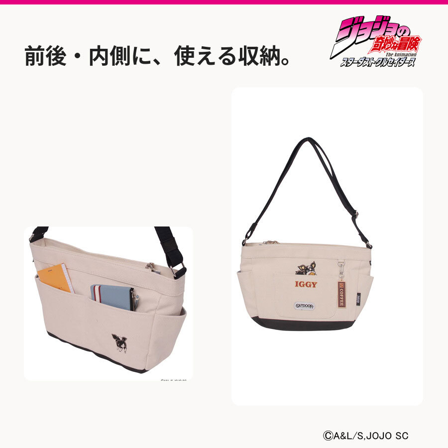 outdoor products ジョジョの奇妙な冒険 イギーモチーフキャンバスショルダー ショルダー 斜め掛け レディース メンズ ギフト プレゼント ブラック jo05 ODJO11