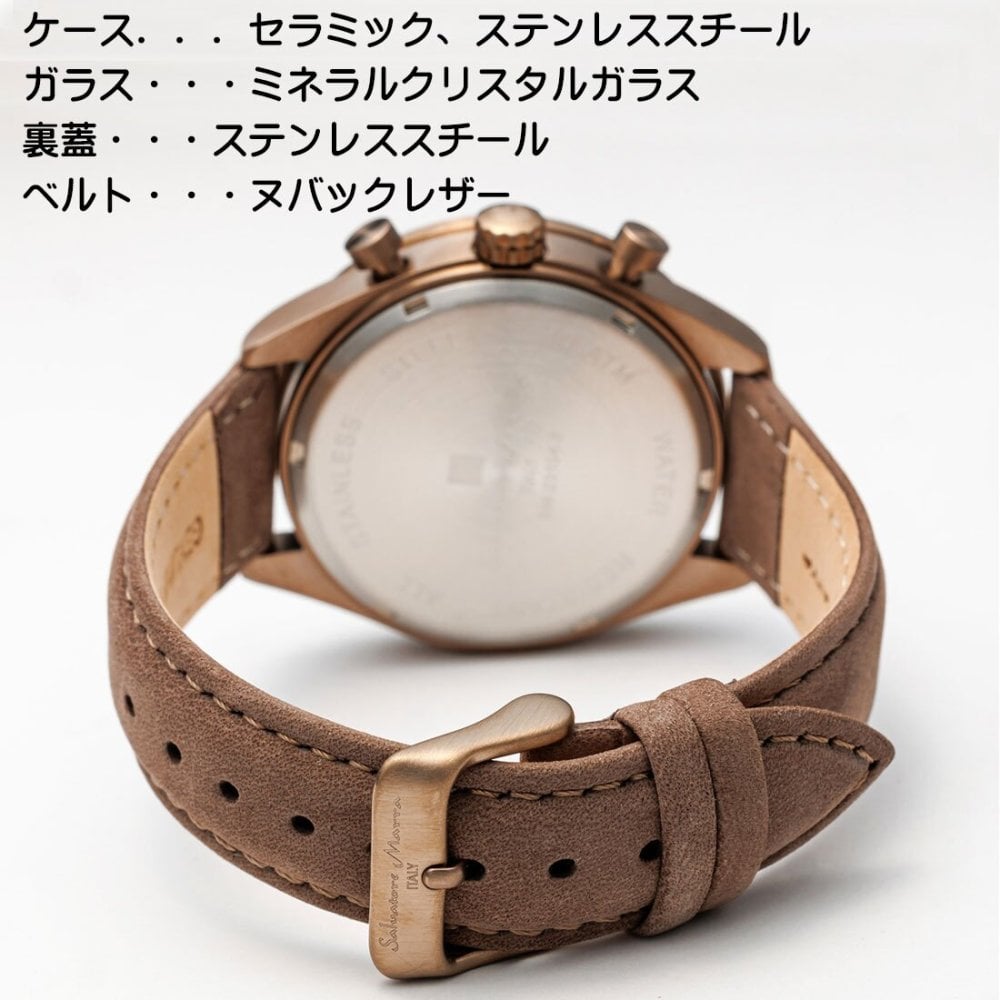 【送料無料】（お取り寄せ）腕時計 メンズ Salvatore Marra サルバトーレマーラ クロノグラフ 10気圧防水 ヌバックレザーベルト SM23104-KHKH 本革レザー 高級感 ブランド 人気 シンプル ウォッチ カジュアル フォーマル 誕生日[SM23104-KHKH]