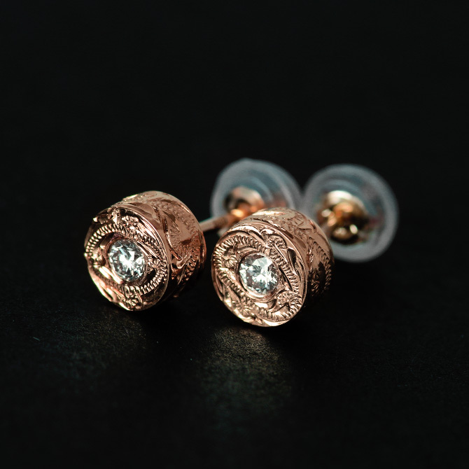 ハワイアンジュエリー ピアス ピンクゴールド K14 ピアス スタッドピアス ダイヤモンド 0.05ct カラット 一粒ダイヤ 片耳(1個)購入可 14K シリコンキャッチ シンプル 20G ゲージ BY THE SEA バイザシー 彼女 妻 女性 レディース プレゼント ハロウィン 【品番：GE105R】