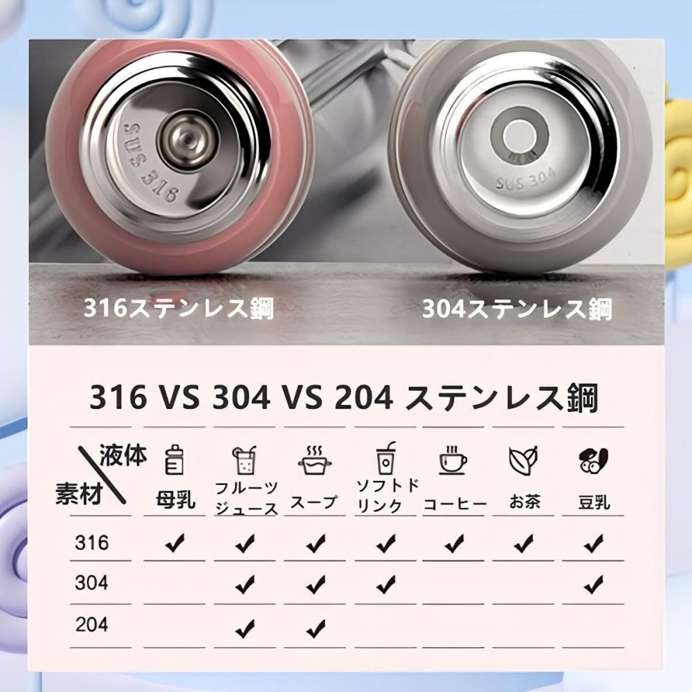 子ども水筒　500ML　保冷 / 保温対応　酸化と腐食に強い316ステンレス（4 スタイル）ショルダーストラップ　フック付き　子供 水筒 入園 入学 通園 通学