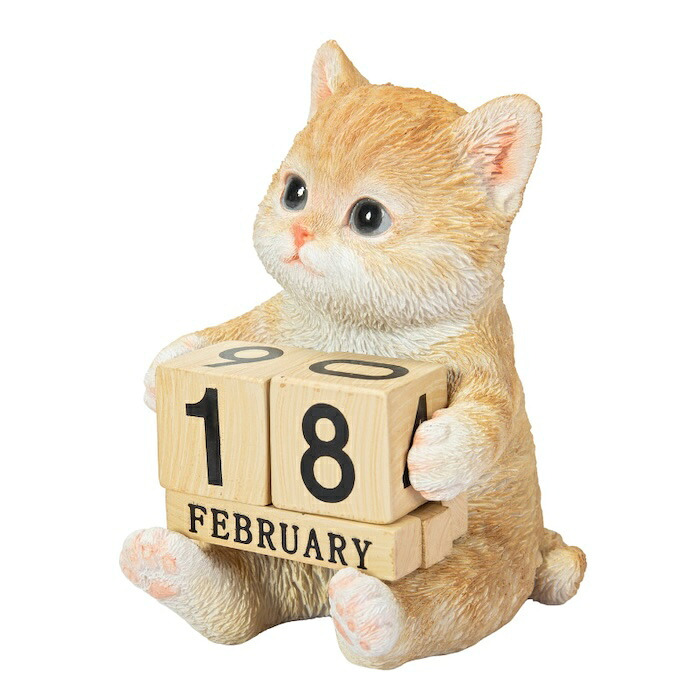 置物 猫 茶トラ白猫 万年カレンダー 高さ11cm woobia ウービア リアル かわいい おしゃれ 玄関 デスク インテリア 卓上カレンダー 日めくり ねこ ネコ 動物 癒し 棚 オフィス 日付 ねこ雑貨 プレゼント ギフト 新築祝い 猫好き