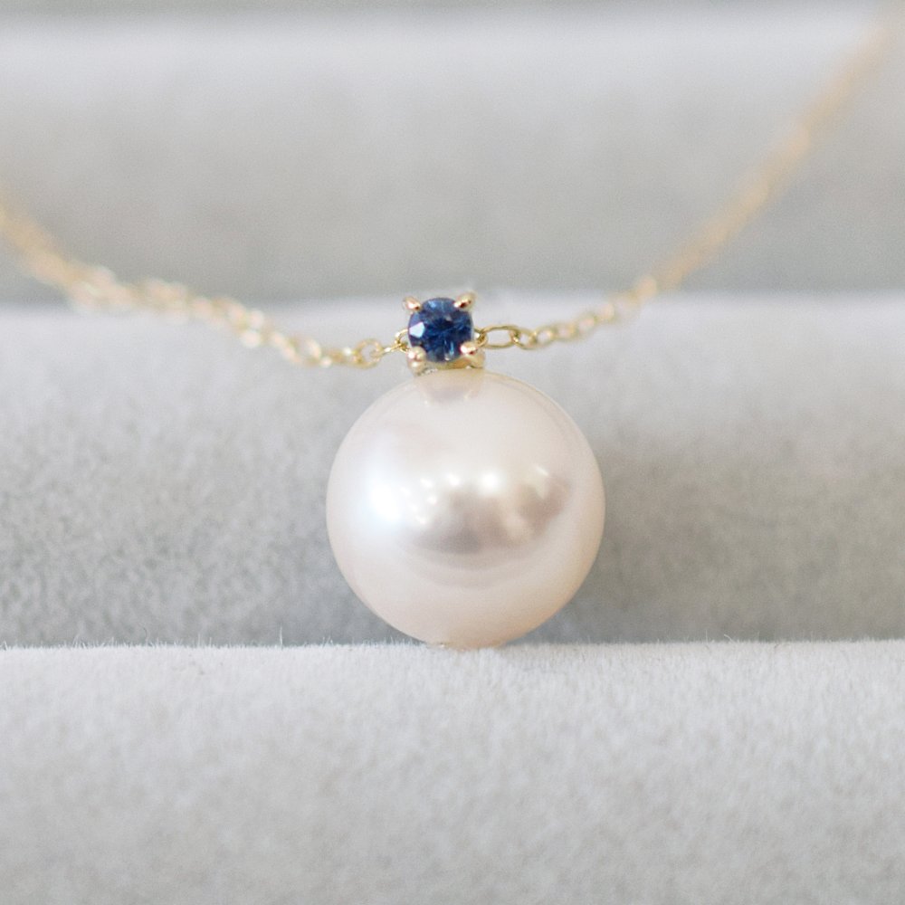 ［pearl605］8mm - 8.5mm ホワイトピンク ペンダント ネックレス 9月 誕生石 サファイア あこや真珠