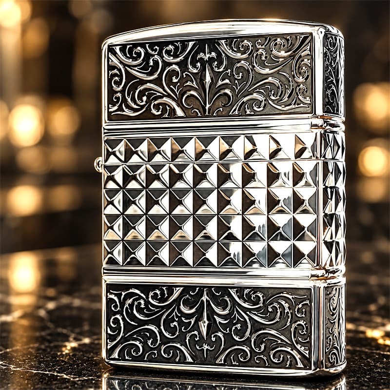 ZIPPO アーマー カスタムライン 中世模様 ジッポ ライター 3面加工 細密彫刻 アラベスク 銀 いぶし仕上げ シルバー かっこいい 重厚 高級 おしゃれ メンズ ギフト プレゼント