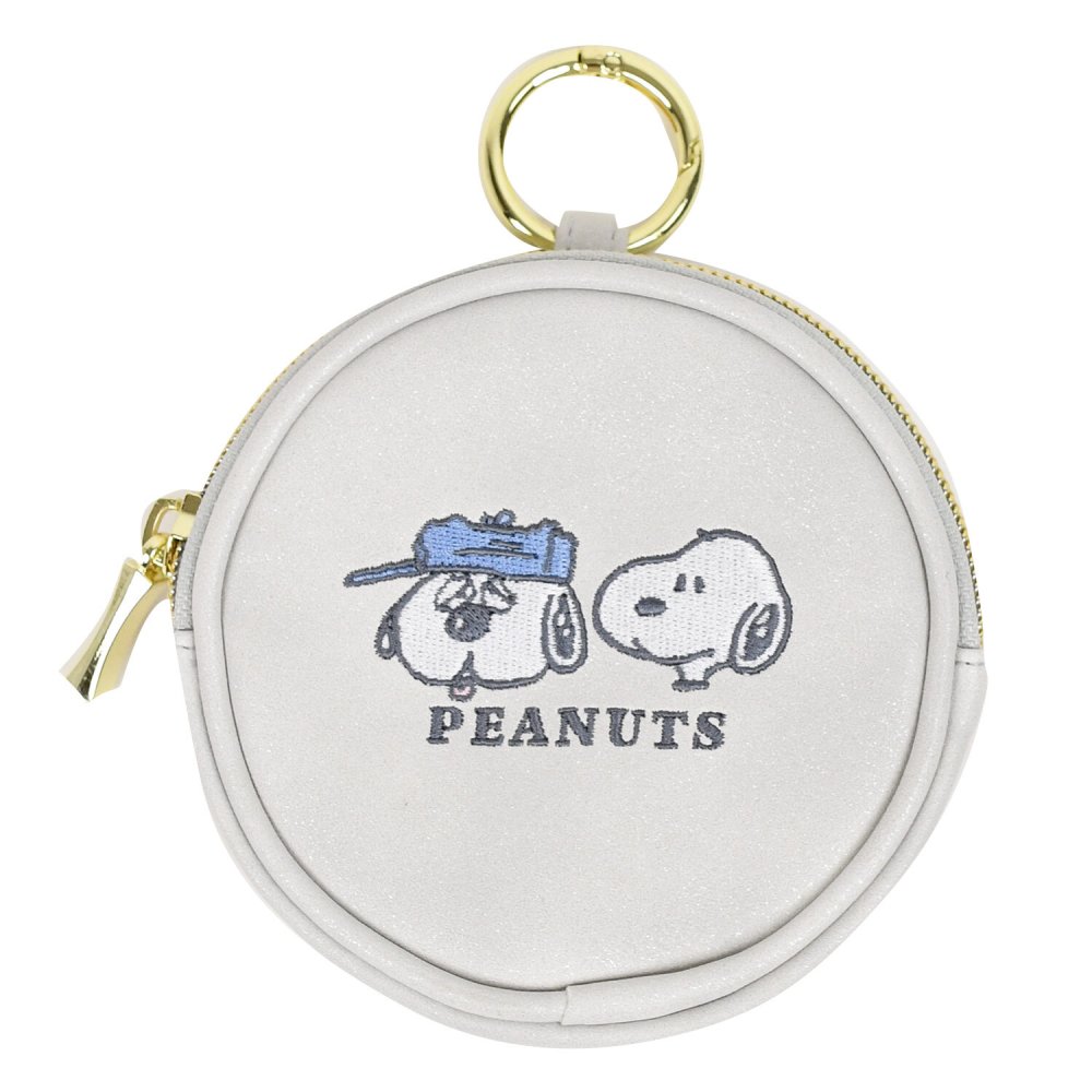 ミニポーチ Snoopy スヌーピー サークルミニポーチ カラビナ付き おしゃれ かわいい シルバー 小物入れ ミニポーチ カラビナ カラビナ付き メタリック 丸 イラスト スヌーピーグッズ スヌーピーイラスト バッグチャーム プレゼント ギフト 贈り物 小さめ ミニ