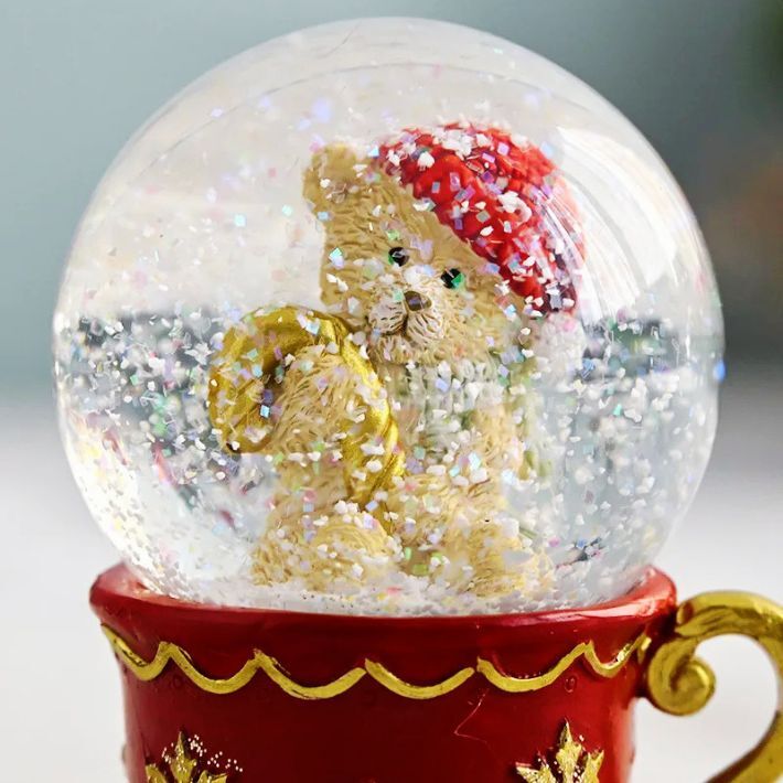 スノードーム ティーカップ ベア レッド スモール ミニ クリスマス Xmas 飾り 冬 クマ オブジェ snow dome