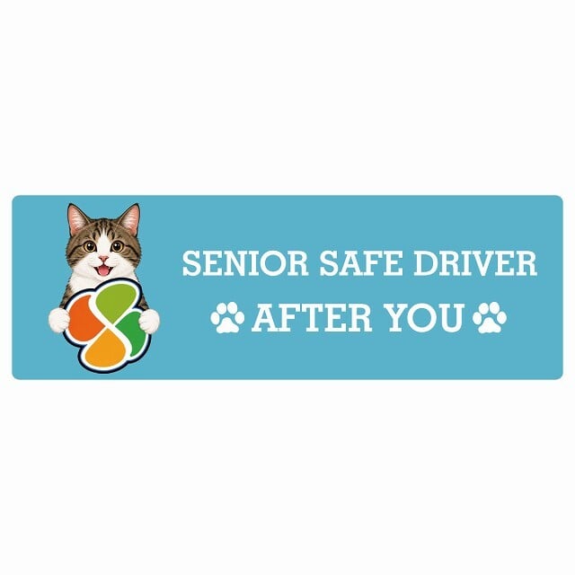 カーサイン 高齢者マーク SENIOR SAFE DRIVER キジ白 ステッカー シール 長方形 15x5cm 肉球 日本製 車