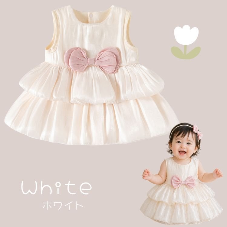 ベビードレス 女の子 0歳～18ヶ月 ワンピース ロンパース 一体型 セレモニードレス フォーマル バルーンシルエット ホイップクリーム 結婚式 お宮参り 誕生日 撮影衣装 バルーンスカート リボン かわいい 赤ちゃん 新生児 出産祝い