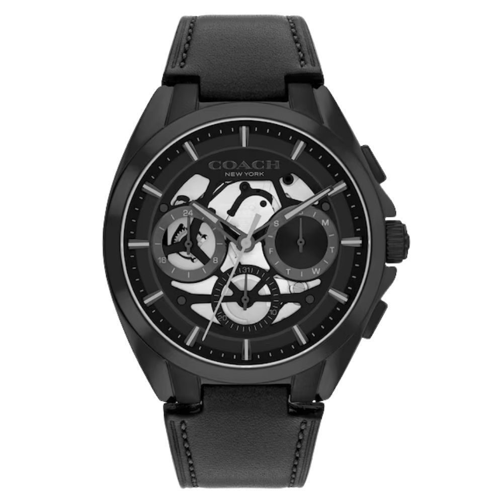 コーチ 腕時計 メンズ 正規品 5年保証 ジャクソン 42mm ブラック 黒 レザーベルト マルチファンクション 曜日 日付 24時間計 おしゃれ 男性 彼氏 夫 父 息子 誕生日 記念日 プレゼント ギフト 純正ショッパー付き COACH JACKSON 成人 卒業 入学
