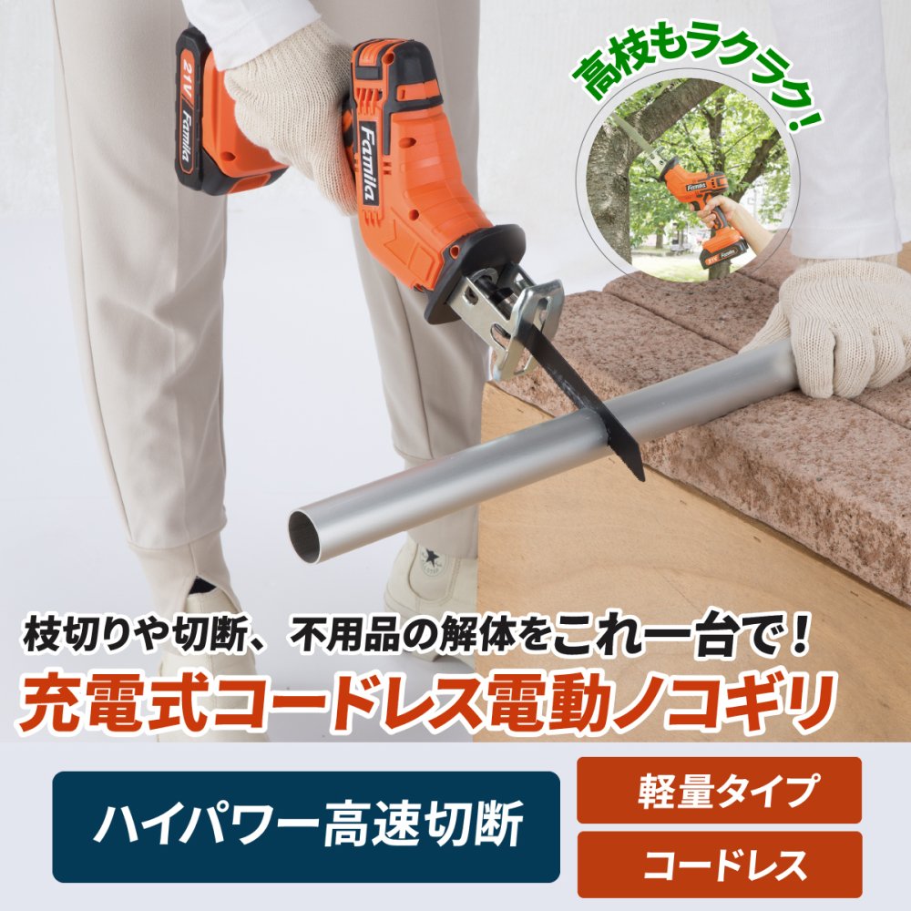 電動のこぎり 充電式 コードレスのこぎり 防刃手袋付き 予備バッテリー付き レシプロソー 最大3000回転 15mmストローク 替え刃4枚 木材 金属 プラスチック 枝切り 庭木 剪定 粗大ごみ 解体 DIY 日曜大工 LEDライト ロック機能 軽量 収納ケース 家庭用 ファミリー・ライフ