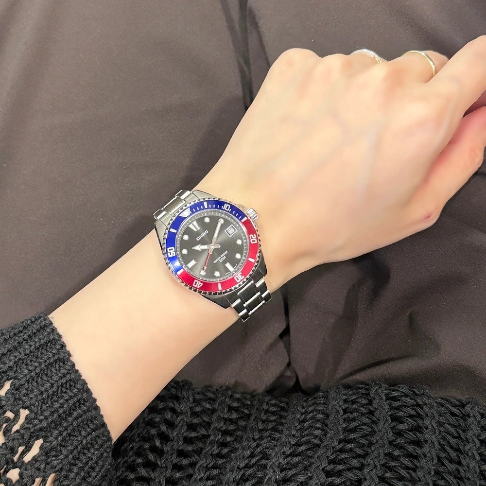 箱なし カシオ 腕時計 メンズ レディース ブラック シルバー ブルー レッド ペプシカラー 回転ベゼル 日付 アナログ CASIO 海外モデル 逆輸入 スポーツ プレゼント ギフト 成人 卒業 入学