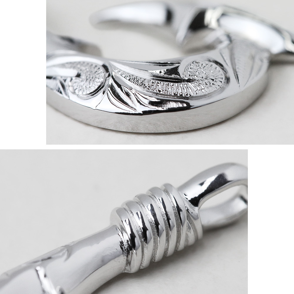 ハワイアンジュエリー ネックレス フィッシュフック モアナ ネックレス 刻印 無料 誕生石入れ可 カレイキニ Lサイズ ロジウムコーティング シルバー925 ギフトラッピング可能 プレゼント ハロウィン 【品番：CG-SP3404】