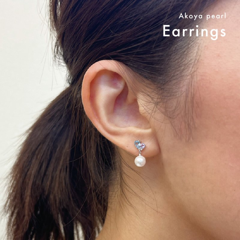 ［pearl377］ 5.5mm - 6mm ホワイトピンク 半貴石 ピアス あこや真珠