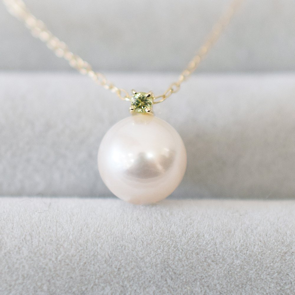 ［pearl604］8mm - 8.5mm ホワイトピンク ペンダント ネックレス 8月 誕生石 ペリドット あこや真珠