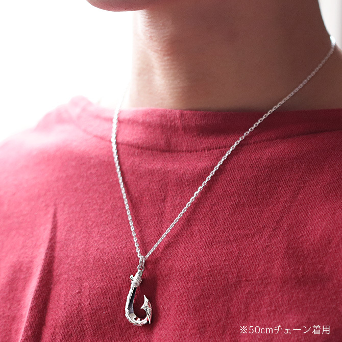 ハワイアンジュエリー ネックレス フィッシュフック モアナ ネックレス 刻印 無料 誕生石入れ可 スクロール シンプル ロジウムコーティング シルバー925 ギフトラッピング可能 長さ選べる プレゼント ハロウィン 【品番：CG-SP3403】
