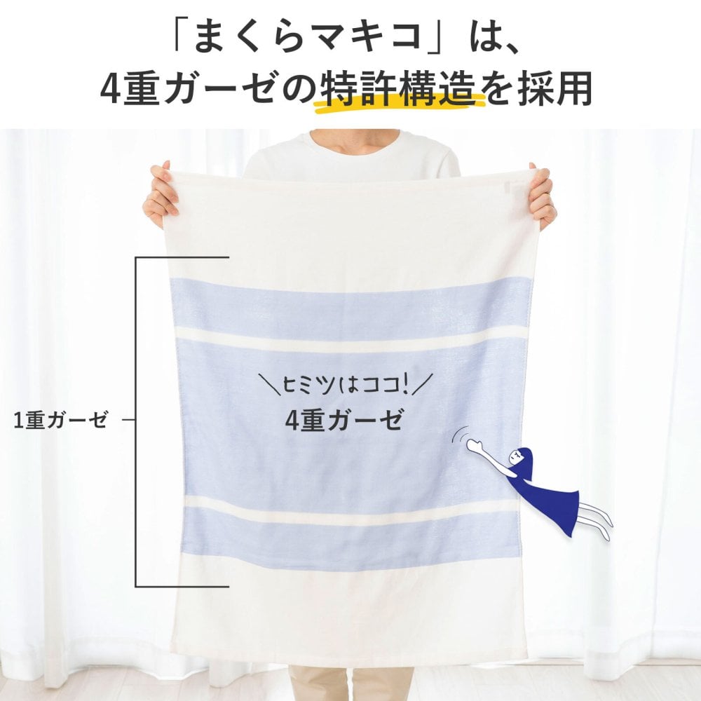 まくらマキコ（さらりと巻くだけ4重ガーゼの枕カバー）| 43×63cmまでの枕に対応 4重ガーゼ 綿100％ 今治タオル 日本製 ピロケース まくらカバー ストライプ おしゃれ シンプル 速乾 すぐ乾く 吸水 寝汗 ズレない ズレにくい プレゼント 枕カバー 女性 男性 プチギフト おしゃれ