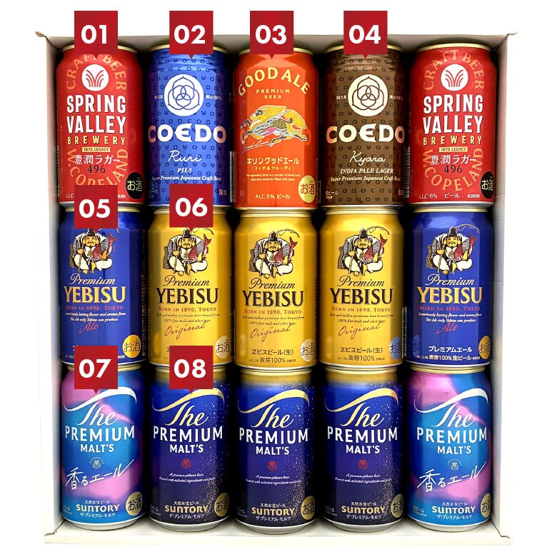  国産 プレミアムビール 飲み比べ ギフトセットビール 8種 15本 詰め合わせ　　誕生日プレゼント 奉献 お供え  出産 お祝い 内祝い お返し 贈答用 化粧箱入り 送料無料【包装済】