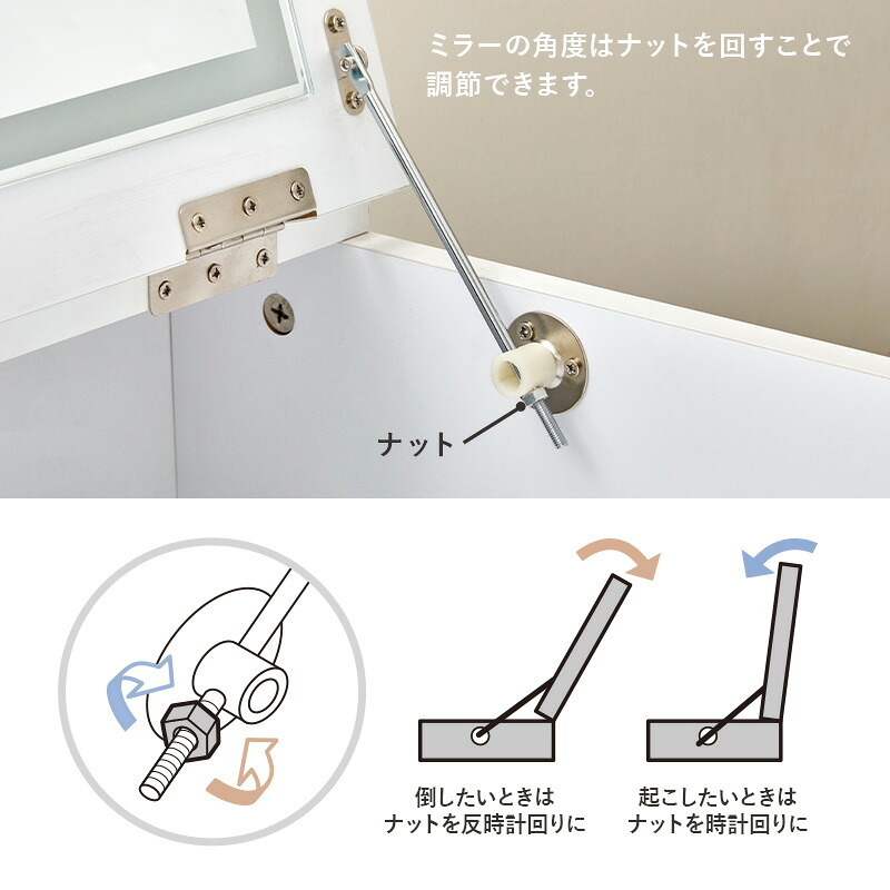 ドレッサー コスボックス 化粧台 ミラー付き 木製 机 幅47cm シンプル 木目 ホワイト ブラウン テレワーク メイクボックス メイクワゴン コンセント付き 収納ボックス コスメ 収納 化粧品 収納付き