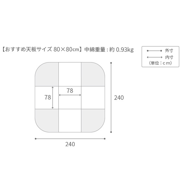 リバーシブルコーデュロイダイニングこたつ布団-ロア 80×80cmこたつ用(240×240cm) SAI 彩 正方形 省スペース こたつ布団単品 保温 あったか 掛け布団 かけふとん コタツ 炬燵 こたつぶとん おしゃれ シンプル ベーシック ナチュラル 新生活