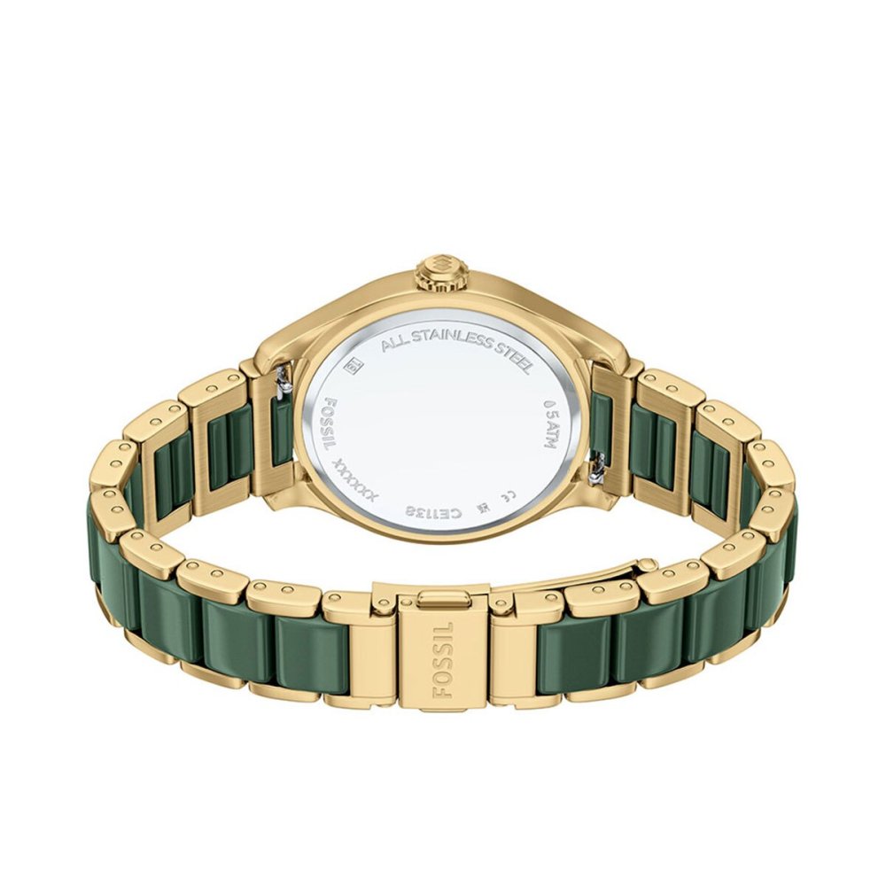 フォッシル FOSSIL 腕時計 レディース GILMORE デイト アナログ ステンレススチール＆グリーンセラミックウォッチ CE1138【2026 新作】