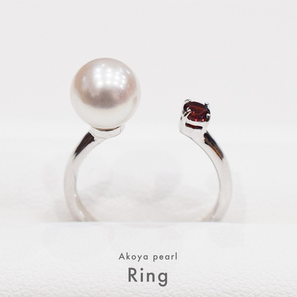 ［pearl566］ 7.5mm - 8mm フリーサイズ リング ホワイトピンク あこや真珠 半貴石 シトリン ブルートパーズ ペリドット ガーネット