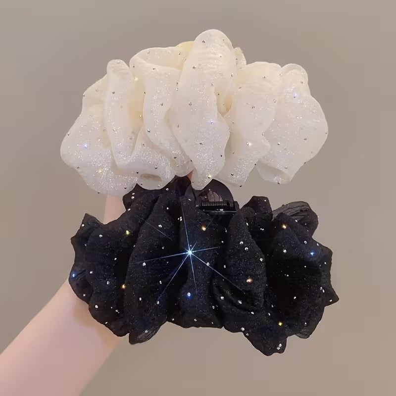 ヘアクリップ しっかり留まる シュシュ シフォン バンスクリップ 髪留め ロングヘア 大 バレッタ バンス ヘアアクセサリー 大人 シンプル 大きい おしゃれ かわいい ホワイト ブラック トレンド ガーリー 落ちにくい 大きめ ボリューム