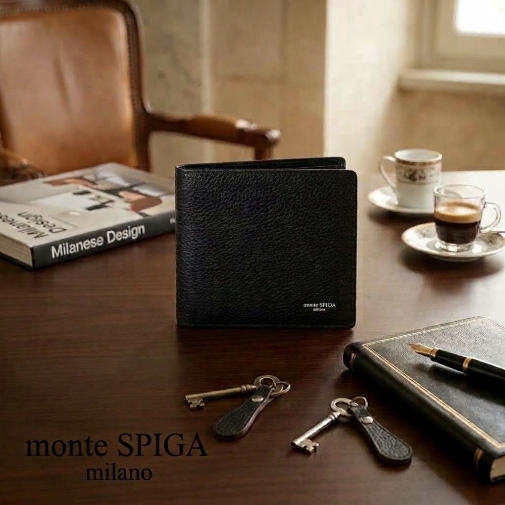 モンテスピガ　monte SPIGA　二つ折り財布　MOSMSP104DBR　ダークブラウン　濃茶　シュリンクレザー　牛革　ウォレット