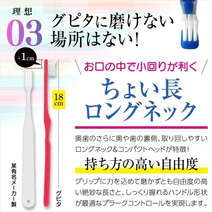 毛のかたさ選べる 歯科専用歯ブラシ Gupita グピタ (毛のかたさ：Mふつう／Sやわらかめ) 20本 (メール便3点まで) 【メール便送料無料】(※日時指定不可)／ 理想の歯ブラシ 全5色 個包装 ／ 復興支援商品 新生活
