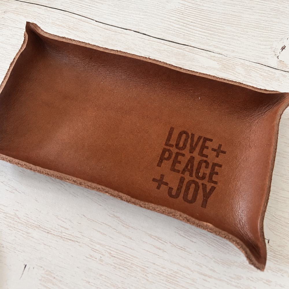 LOVE+PEACE+JOY 本革メガネ置きレザートレイ｜贈る革小物