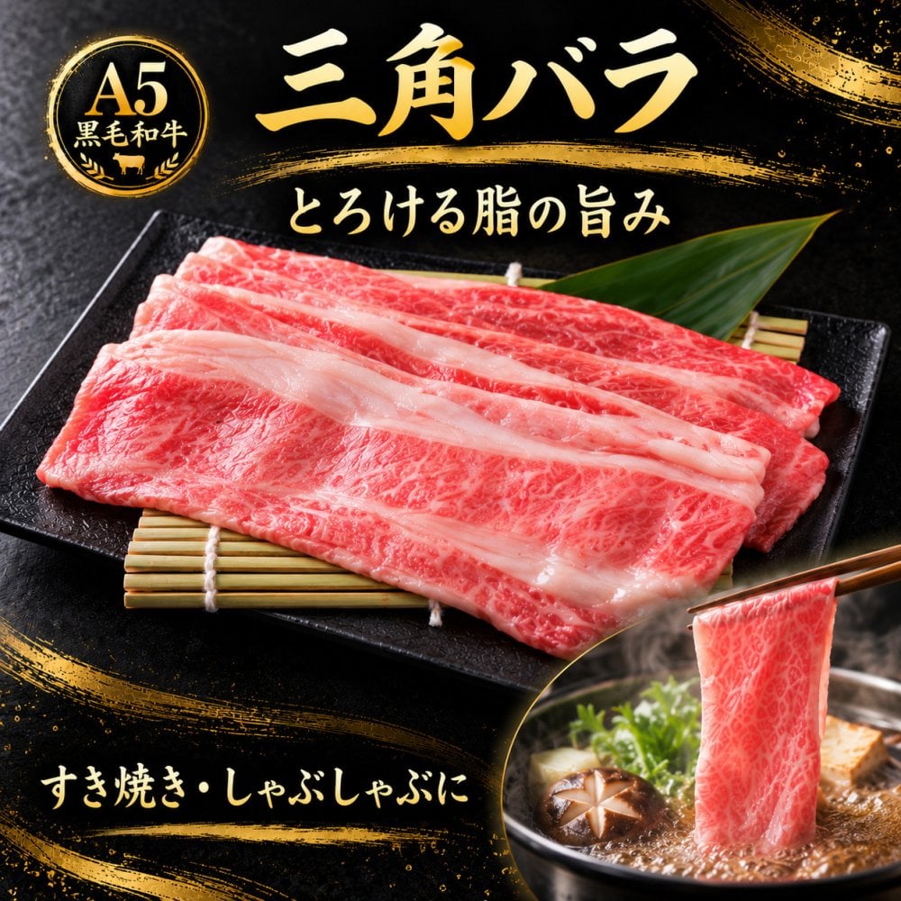 A5黒毛和牛 スライス2種と焼肉2種 食べ比べ400g 三角バラ・赤身・カルビ 肉ギフト