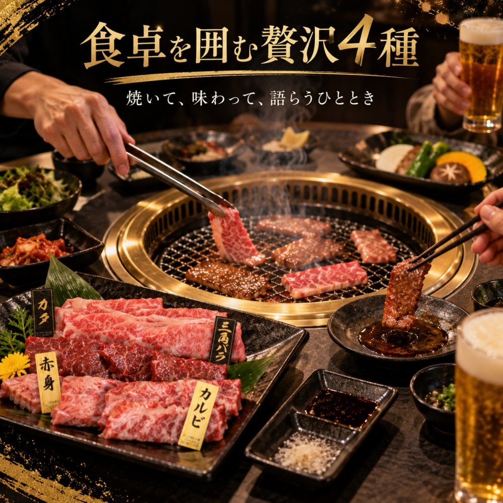 A5黒毛和牛 スライス2種と焼肉2種 食べ比べ400g 三角バラ・赤身・カルビ 肉ギフト
