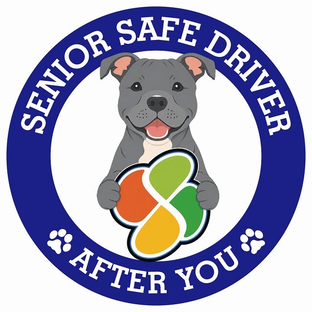 カーサイン 高齢者マーク SENIOR SAFE DRIVER スタッフォードシャーブルテリア ステッカー シール 直径13cm 肉球 日本製 車