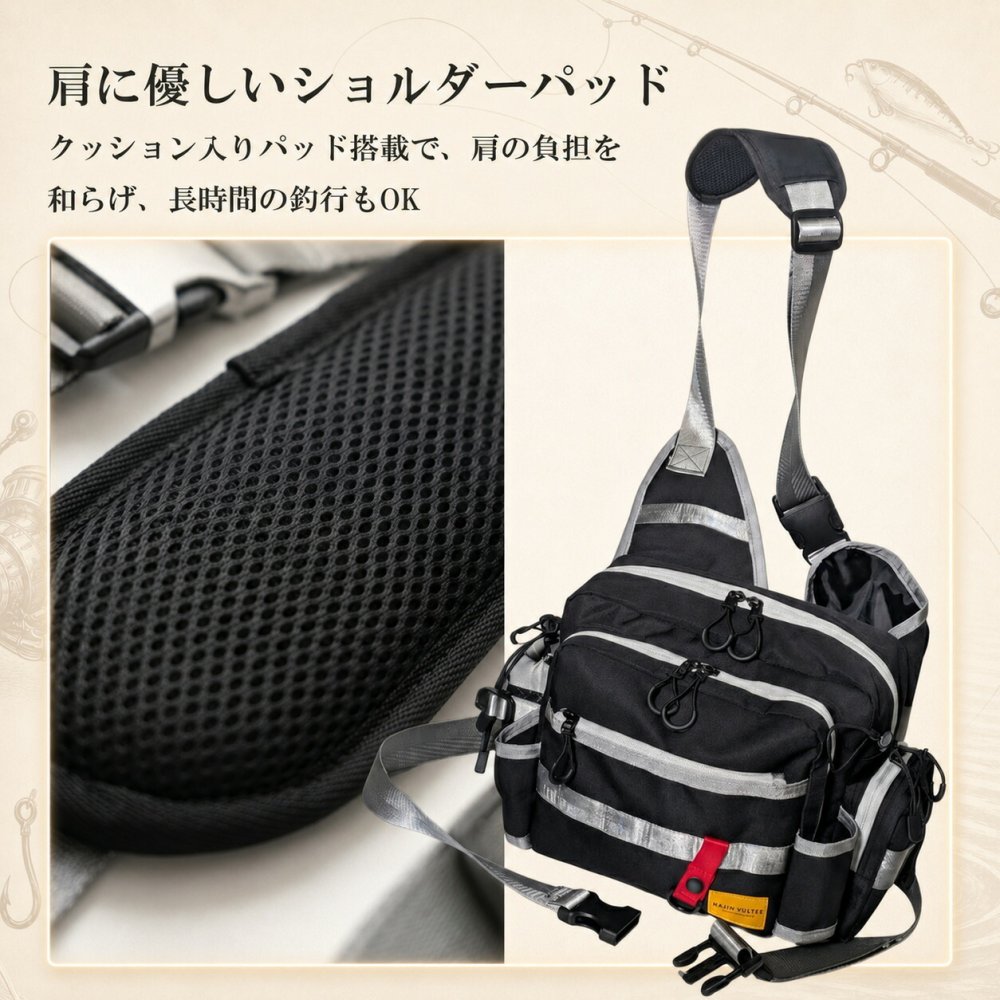 【ラッピング無料・レビュー投稿で保証120日】釣り用品 Gran Walker グランウォーカー ワンショルダー タックルバッグ 約6.5L ロッドホルダー ウエストベルト付き 釣り バッグ ギフト アウトドア用 キャンプ 