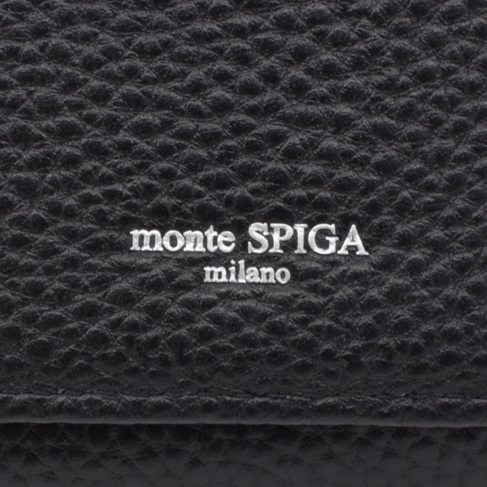 モンテスピガ　monte SPIGA　三つ折り財布　コンパクト財布　MOSMSP501BK　ブラック　黒　シュリンクレザー　牛革　トライフォード ウォレット