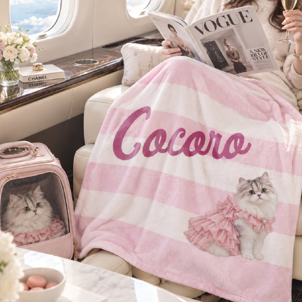【うちの子グッズ】ペット写真で作る ストライプブランケット ｜ うちの子 オーダーメイド ブランケット 犬 猫 ギフト