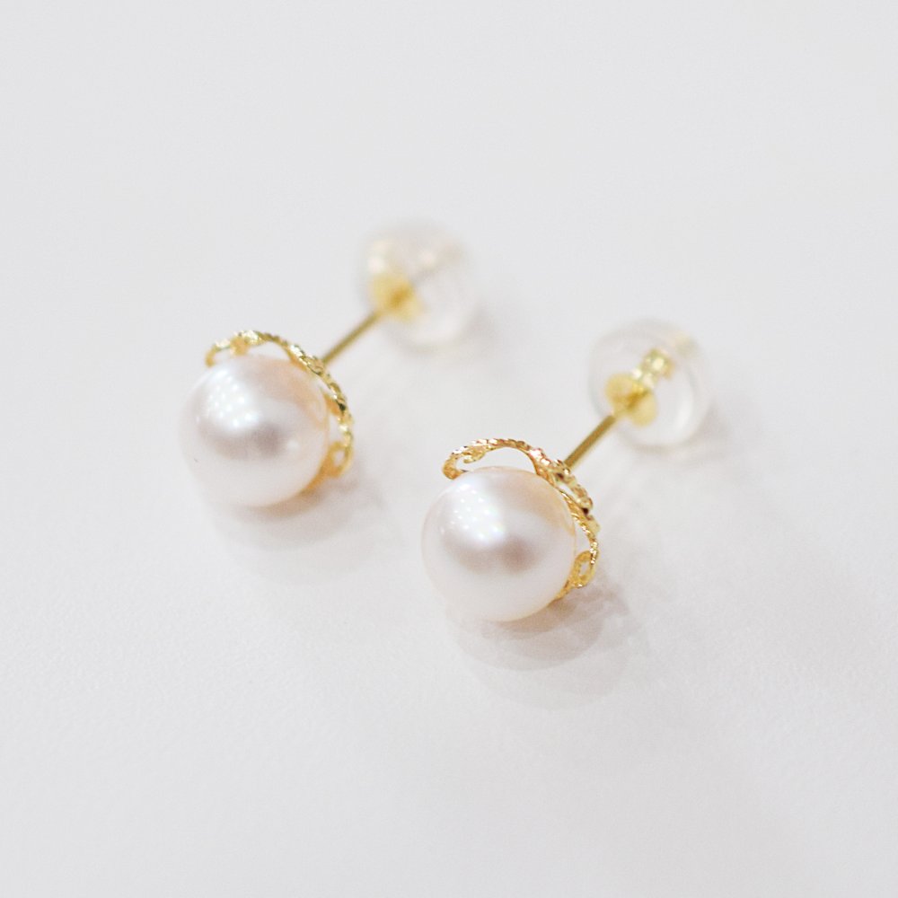 ［pearl619］6mm - 6.5mm ホワイトピンク クローバー ピアス あこや真珠