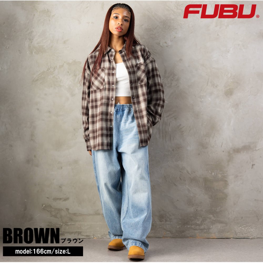 FUBU フブ チェックシャツ メンズ レディース fam-62100 スタッズ オンブレチェック ネルシャツ 長袖 シャツ スナップボタン 刺繍 オーバーサイズ ストリート ヒップホップ ダンス カジュアル M L XL XXL 2026FW Karlas