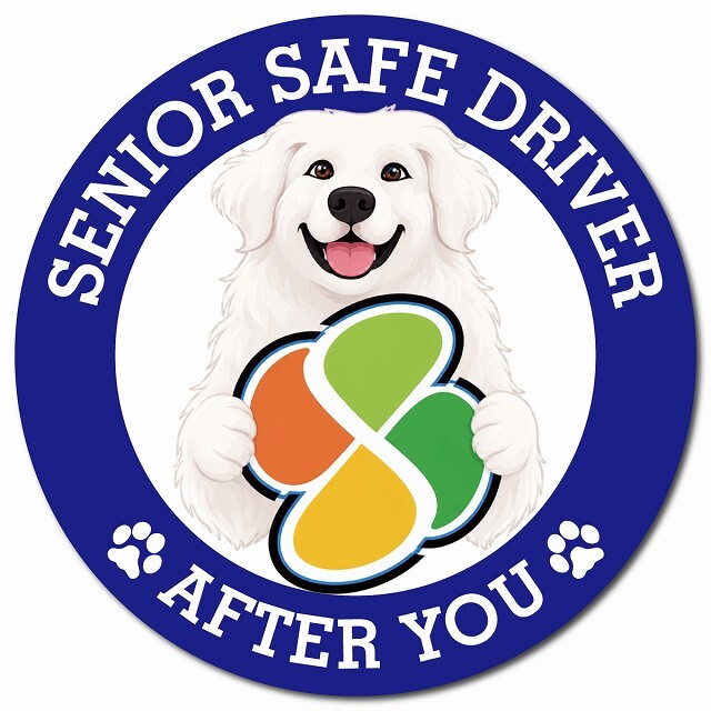 カーサイン 高齢者マーク SENIOR SAFE DRIVER グレートピレニーズ マグネット 強力 直径13cm 肉球 日本製 車 ステッカー
