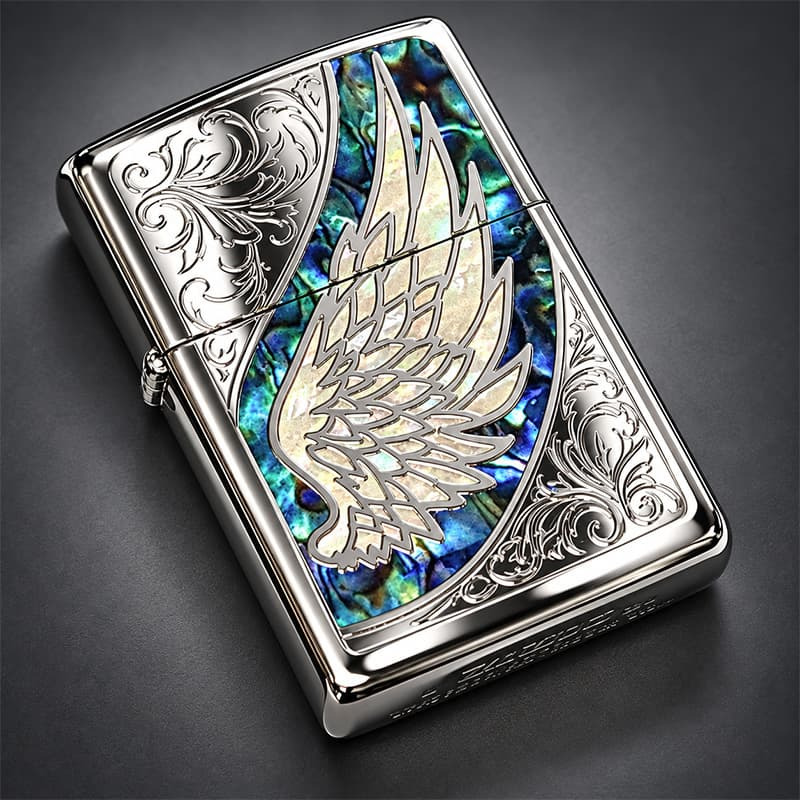 ZIPPO ライター 天使の羽 ウイング ジッポ グリーン マーブル シルバー 翼 アラベスク 彫刻 おしゃれ かっこいい 緑 御守り メンズ レディース ギフト プレゼント