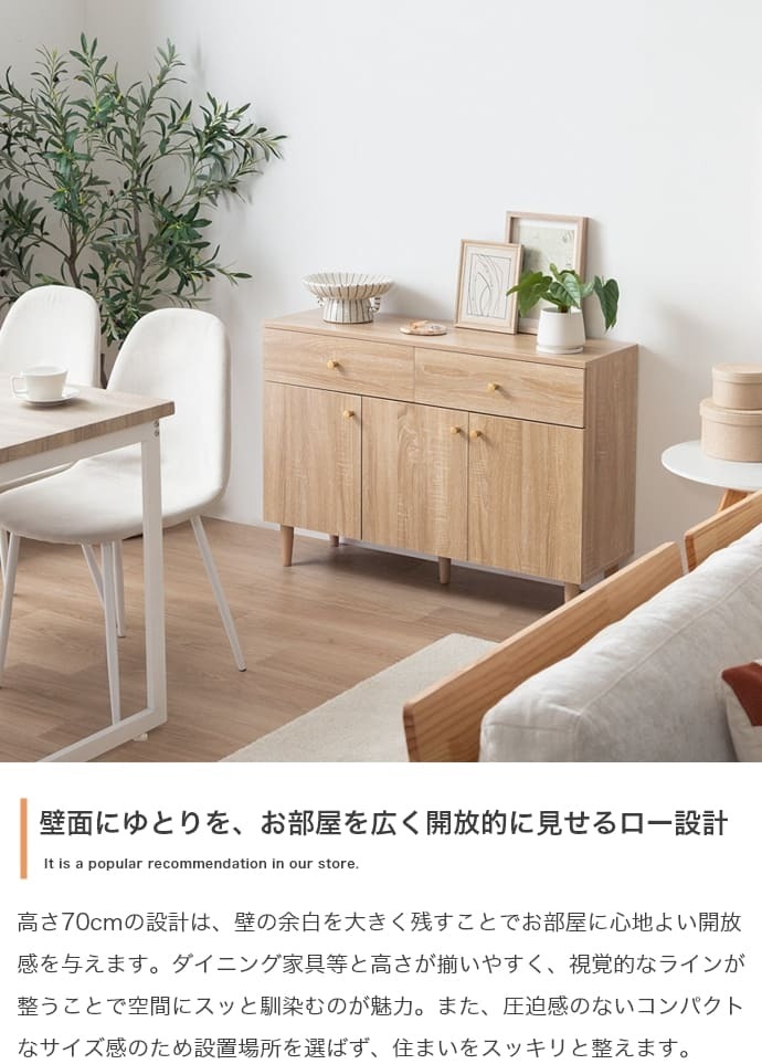 引き出し付きキャビネット サイドボード テレビ台 チェスト 収納 引き出し 扉付き 可動棚 本棚 食器棚 リビングボード スリム 薄型 ファミリー 一人暮らし ワンルーム リビング 寝室 ダイニング キッチン 幅100 高さ70 奥行31 カウンター下収納 脚付