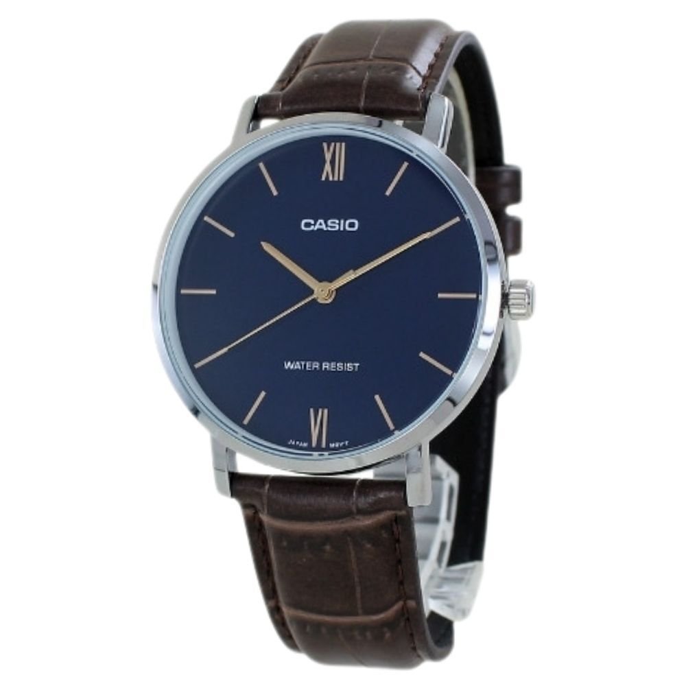 箱なし カシオ 腕時計 メンズ CASIO ブルー ネイビー ブラウン シルバー レザー 革ベルト 海外モデル 逆輸入 薄型 シンプル ビジネス 仕事 就職祝い 誕生日 父の日 プレゼント ギフト 成人 卒業 入学