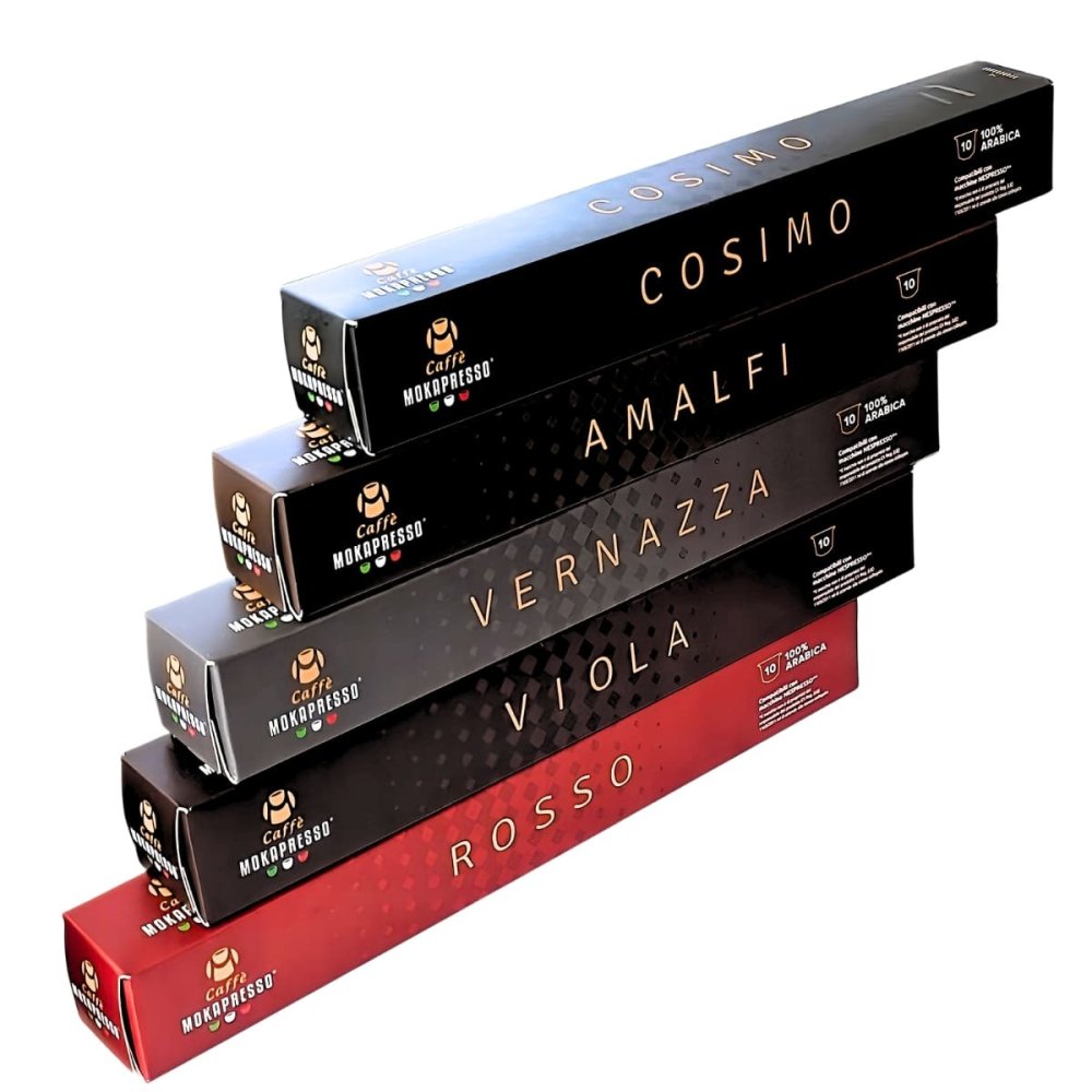 MOKAPRESSO　ネスプレッソ互換カプセル　100個　5フレーバー　イタリア焙煎　飲み比べ　イタリア製　Nespresso compatible　#69104　飲み比べ