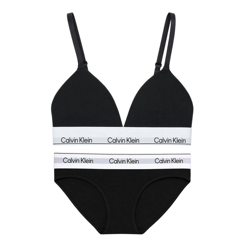 カルバンクライン Calvin Klein(CK) ブラ&ショーツ セット ロゴ 無地 ノンワイヤー アンダーウェア インナー 下着 QF8498+QF8520 レディース ブラック