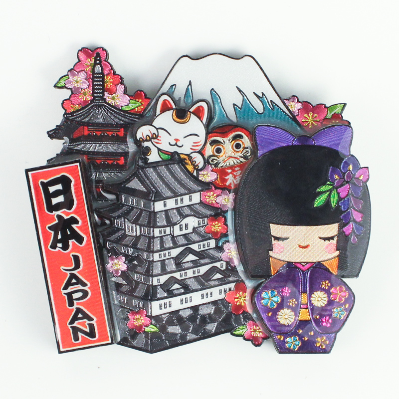 木製フレームマグネット 姫こけし パープル 立体マグネット 3D お土産 日本 土産 souvenir JAPAN Magnets ご当地 外国人 スーベニア ジャパン