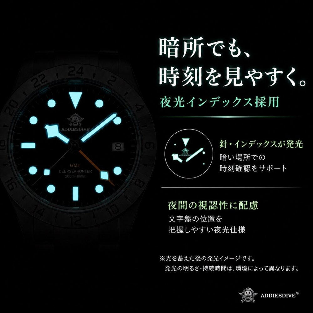 ADDIESDIVE 腕時計 メンズ クォーツ GMT スイス製 RONDA 515 39mm 20気圧防水 SUS316L AD2035