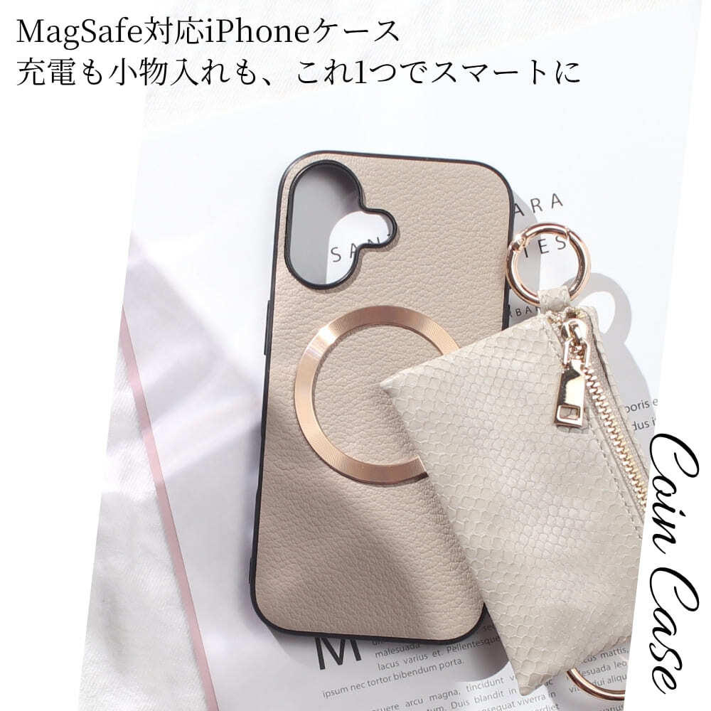 iphone16 ケース 本革 小銭入れ付き iphone16Pro iphone16e iphone16Plus iphone16ProMAX MagSafe対応 ウォレット 財布 レザー アイフォン 16 pro max plus 16e マグセーフ マグネット 小物入れ コイン カード リング ポーチ ヘビ柄 プロ マックス プラス ゴールド 送料無料