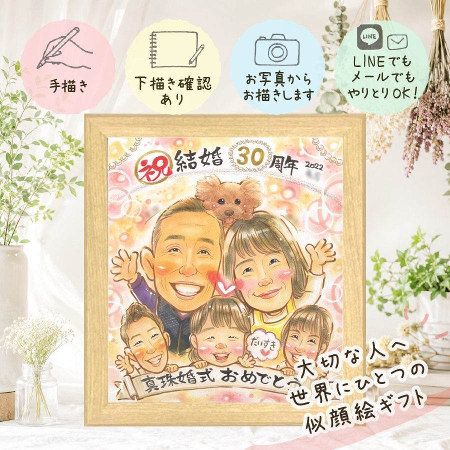 贈り物 似顔絵 結婚記念日 ギフト 名入れ プレゼント 手描き 真珠婚 結婚30周年 記念日 結婚記念日 大人数 ご夫婦 家族 お父さん 夫婦 両親 下書き確認 名入れ 修正無料 実績多数 似てる サプライズ かわいい 30周年 感謝 思い出 記念 闘病中の方への励まし 色紙 ブライダルギフト バレンタインデー 傘寿祝い 初任給 米寿祝い 白寿祝い オリジナル
